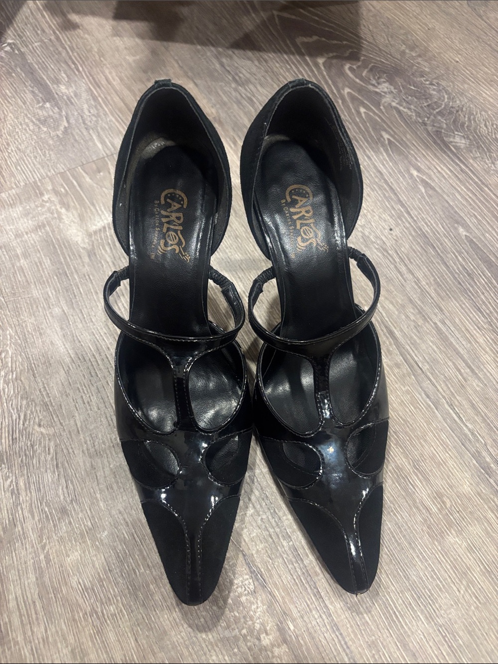 Carlos by Carlos Santana Black Pointed Toe Cutout Heels